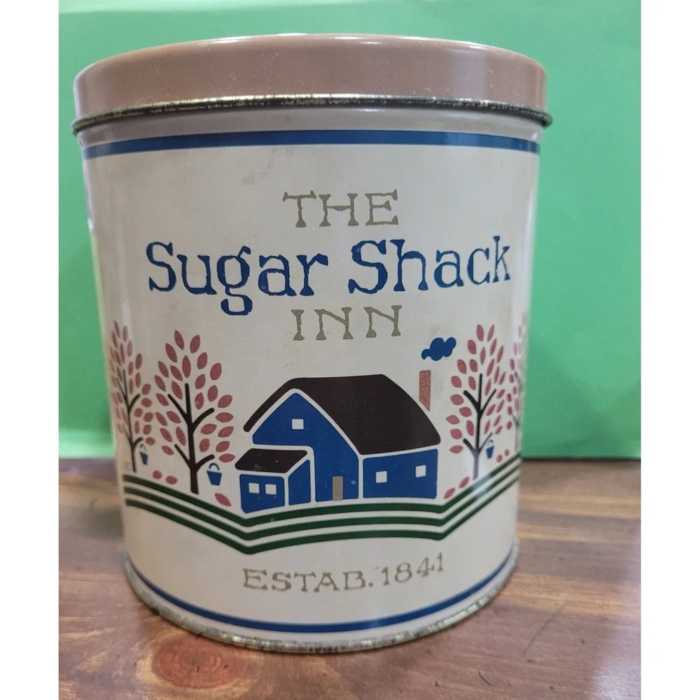 Sugar Shack  Canister Tin Round Lid Brown Cream Nesting